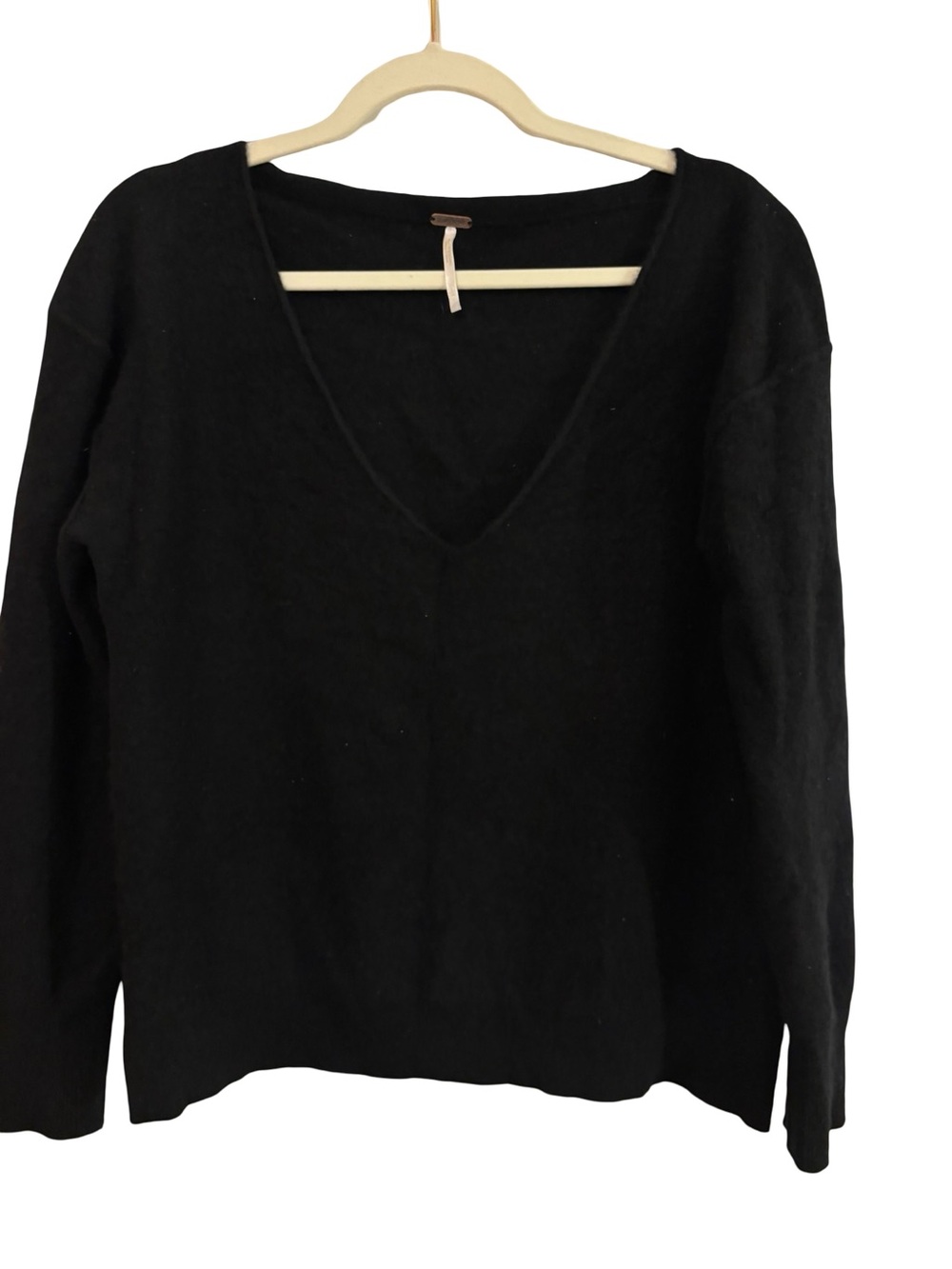 Free People Black V-Neck Pullover 100% Cashmere Sweater Large